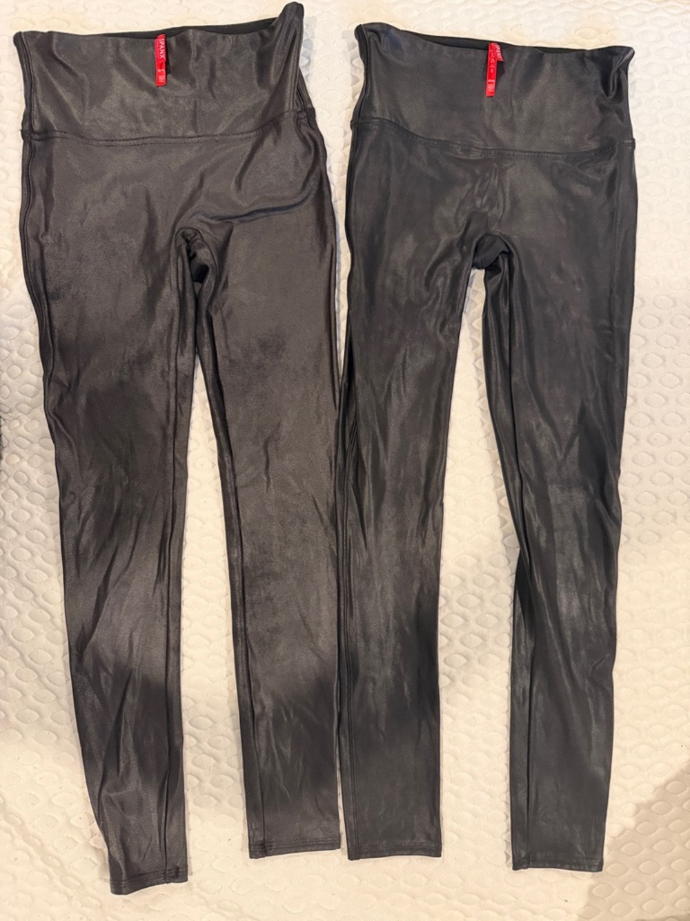 SPANX Black Faux Leather Leggings with Red Branding Tab